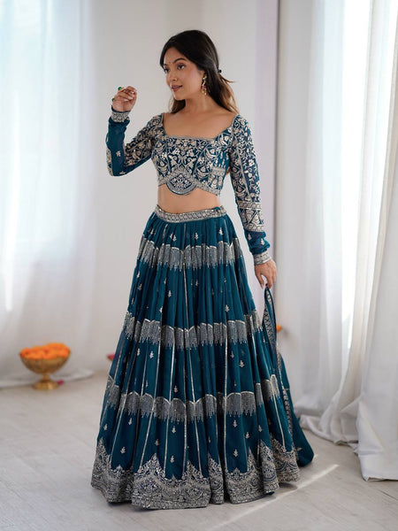 Blue Color Sequence Work Wedding Wear Georgette Lehenga Choli
