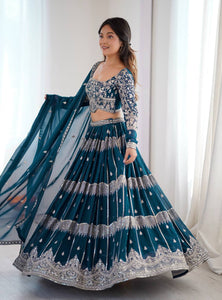 Blue Color Sequence Work Wedding Wear Georgette Lehenga Choli
