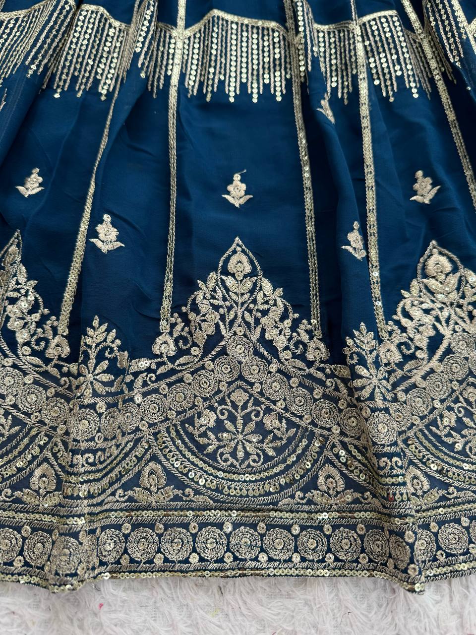 Blue Color Sequence Work Wedding Wear Georgette Lehenga Choli