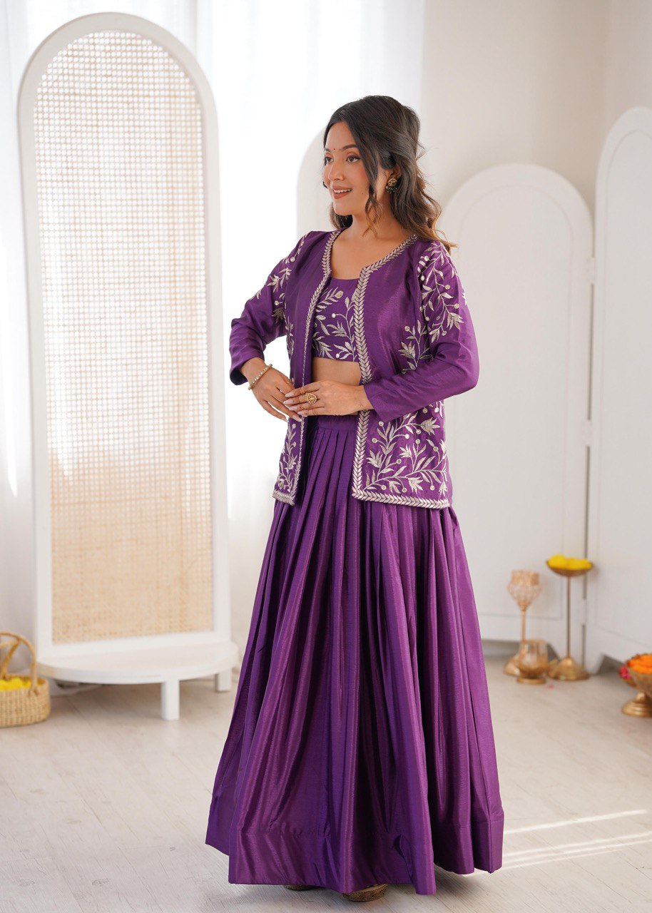 Purple Color Designer Party Wear Lehenga Choli with Koti