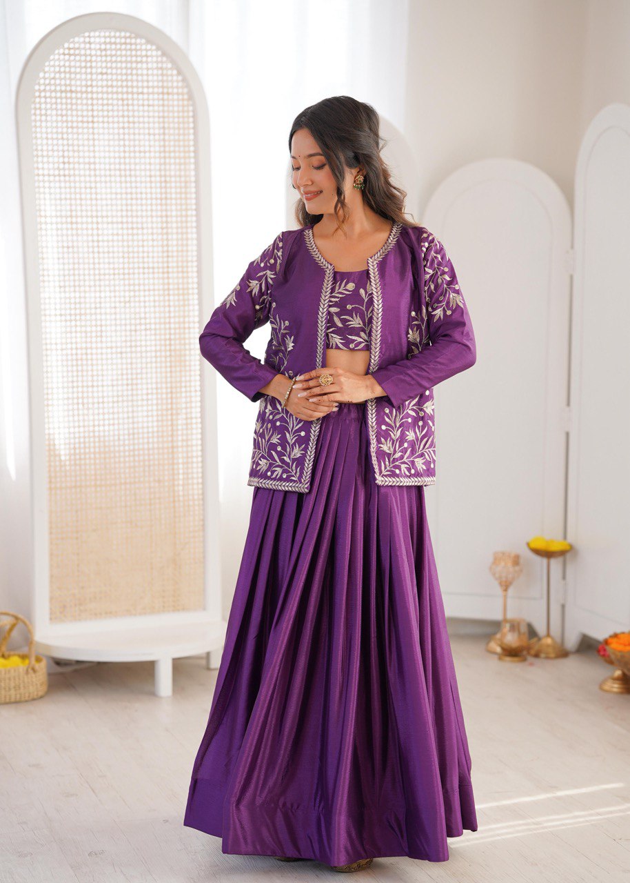 Purple Color Designer Party Wear Lehenga Choli with Koti