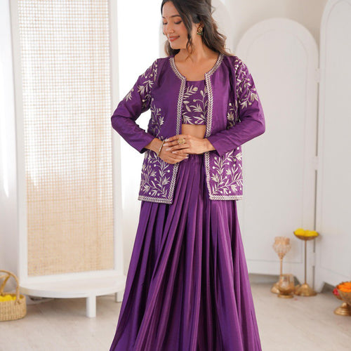 Purple Color Designer Party Wear Lehenga Choli with Koti