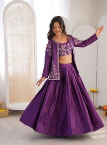 Purple Color Designer Party Wear Lehenga Choli with Koti