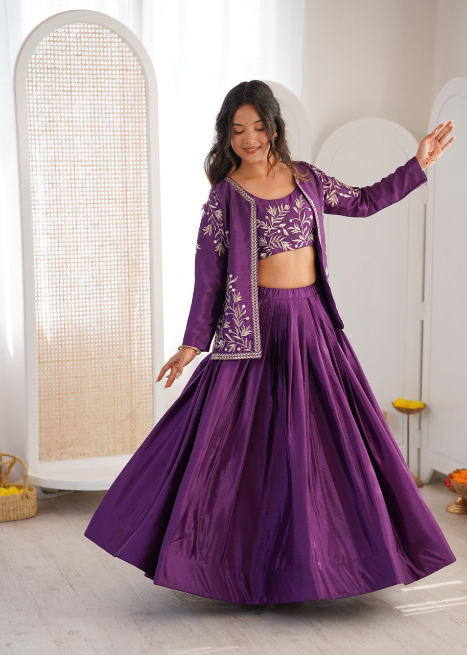 Purple Color Designer Party Wear Lehenga Choli with Koti