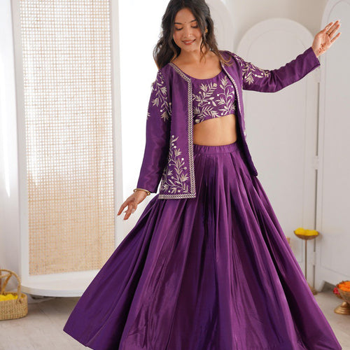 Purple Color Designer Party Wear Lehenga Choli with Koti