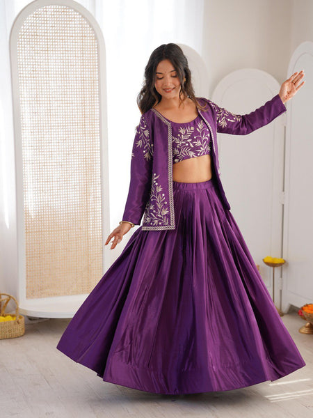 Purple Color Designer Party Wear Lehenga Choli with Koti