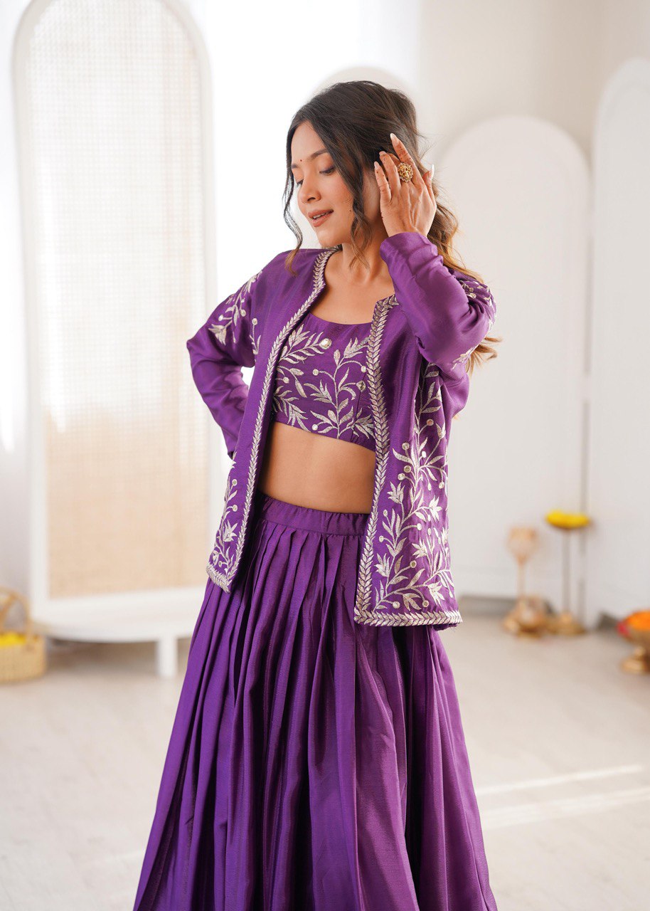 Purple Color Designer Party Wear Lehenga Choli with Koti