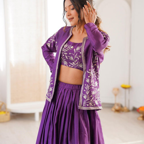 Purple Color Designer Party Wear Lehenga Choli with Koti