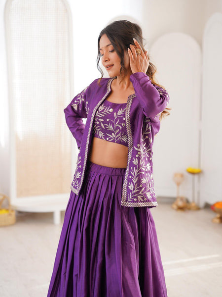 Purple Color Designer Party Wear Lehenga Choli with Koti