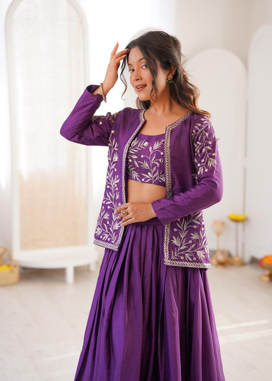 Purple Color Designer Party Wear Lehenga Choli with Koti