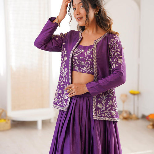 Purple Color Designer Party Wear Lehenga Choli with Koti