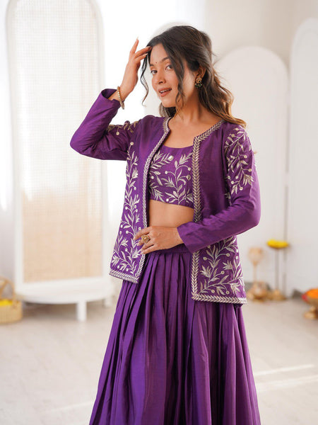 Purple Color Designer Party Wear Lehenga Choli with Koti