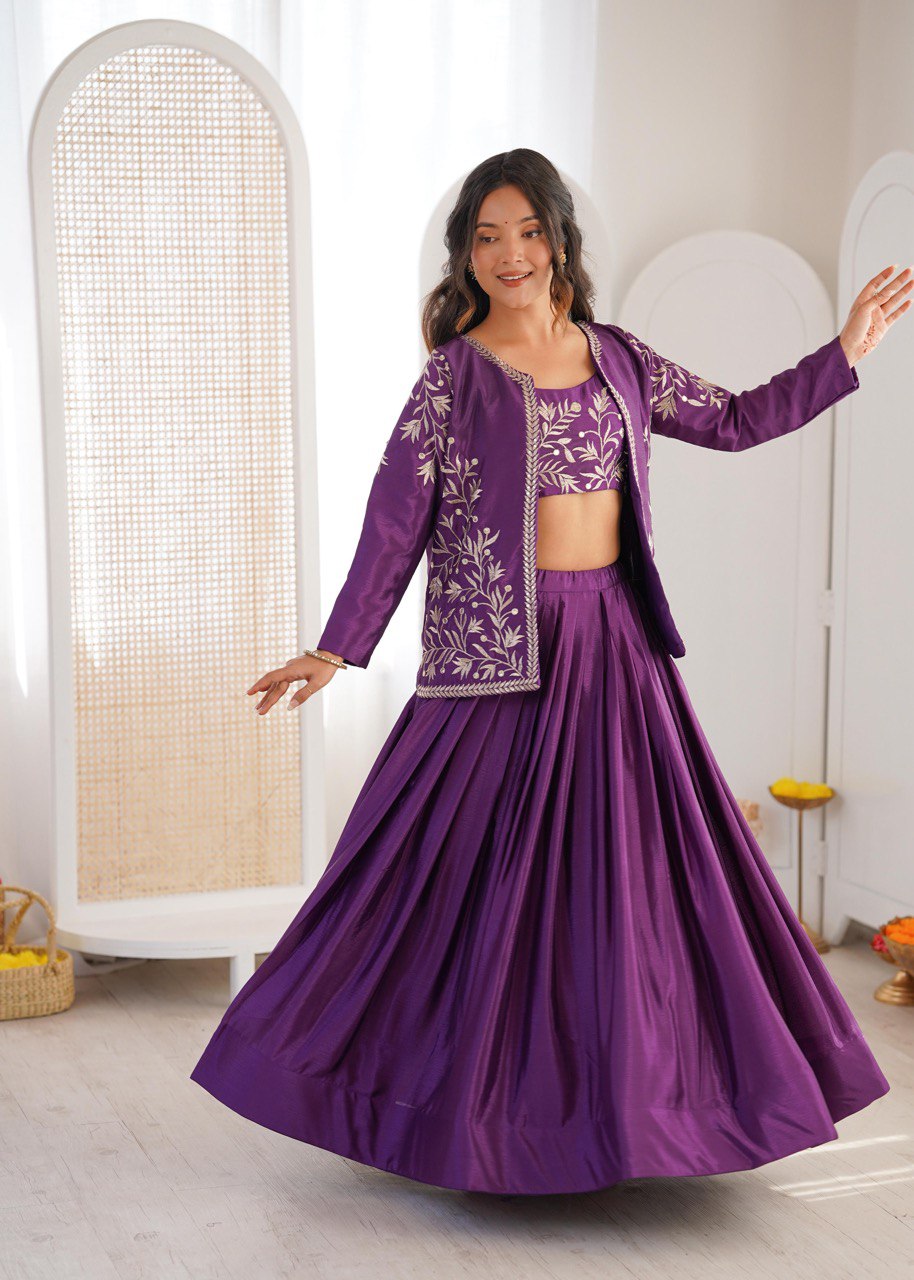 Purple Color Designer Party Wear Lehenga Choli with Koti