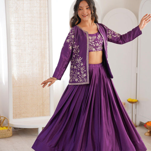 Purple Color Designer Party Wear Lehenga Choli with Koti