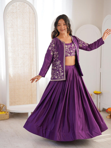 Purple Color Designer Party Wear Lehenga Choli with Koti