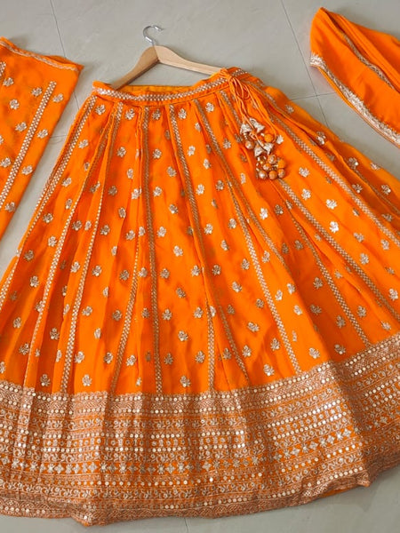 Orange Wedding & Party Wear Designer Sequence Embroidery Work Georgette Lehenga Choli
