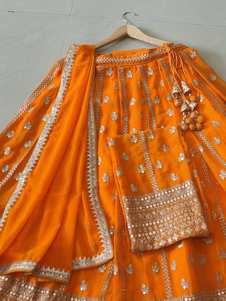 Orange Wedding & Party Wear Designer Sequence Embroidery Work Georgette Lehenga Choli