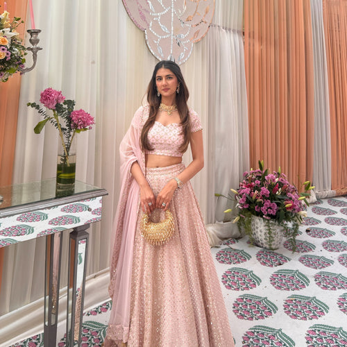 Pink Color Heavy Sequence Work Georgette Lehenga Choli