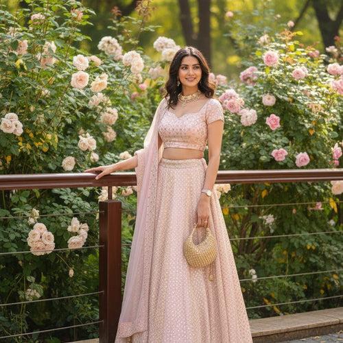 Pink Color Heavy Sequence Work Georgette Lehenga Choli