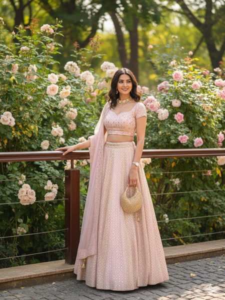 Pink Color Heavy Sequence Work Georgette Lehenga Choli