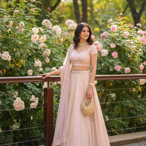 Pink Color Heavy Sequence Work Georgette Lehenga Choli