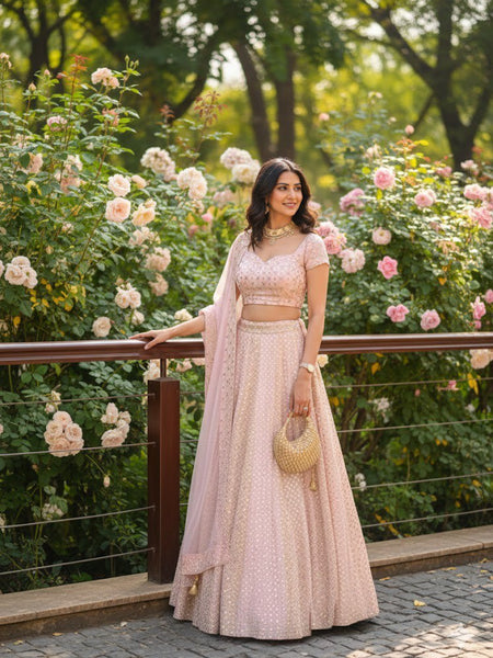 Pink Color Heavy Sequence Work Georgette Lehenga Choli