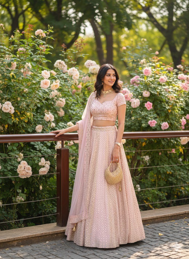 Pink Color Heavy Sequence Work Georgette Wedding Lehenga Choli