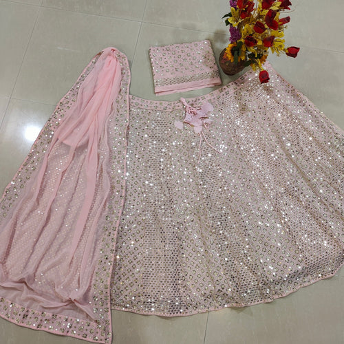 Pink Color Heavy Sequence Work Georgette Lehenga Choli
