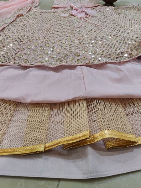 Pink Color Heavy Sequence Work Georgette Wedding Lehenga Choli