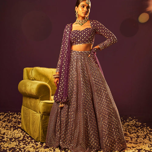 Wine Color Heavy Sequence Work Georgette Lehenga Choli