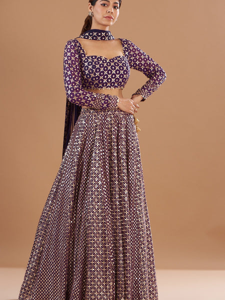Wine Color Heavy Sequence Work Georgette Lehenga Choli
