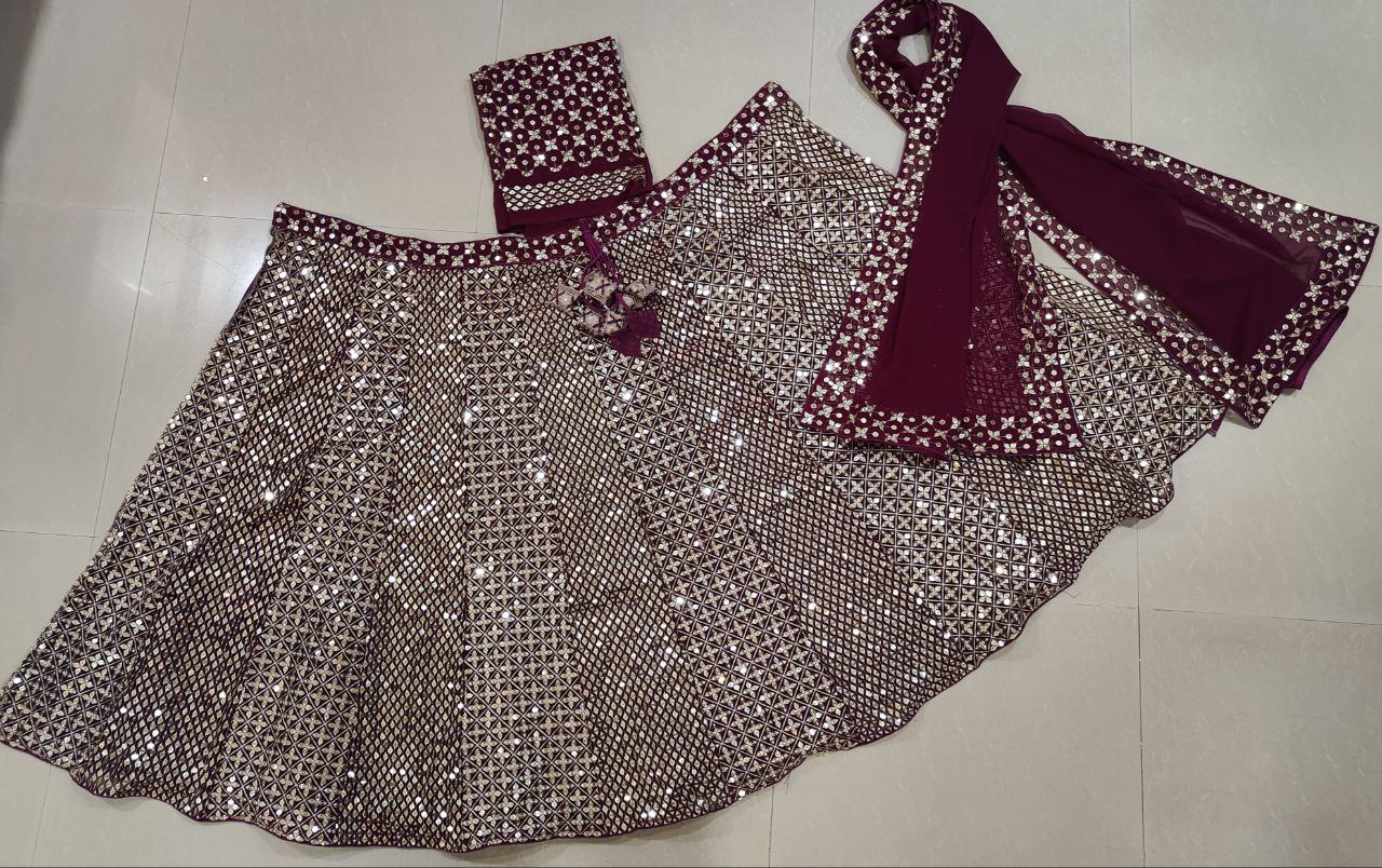 Wine Color Heavy Sequence Work Georgette Lehenga Choli