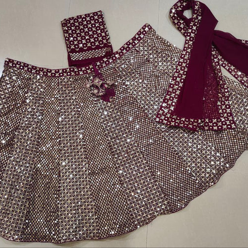 Wine Color Heavy Sequence Work Georgette Lehenga Choli