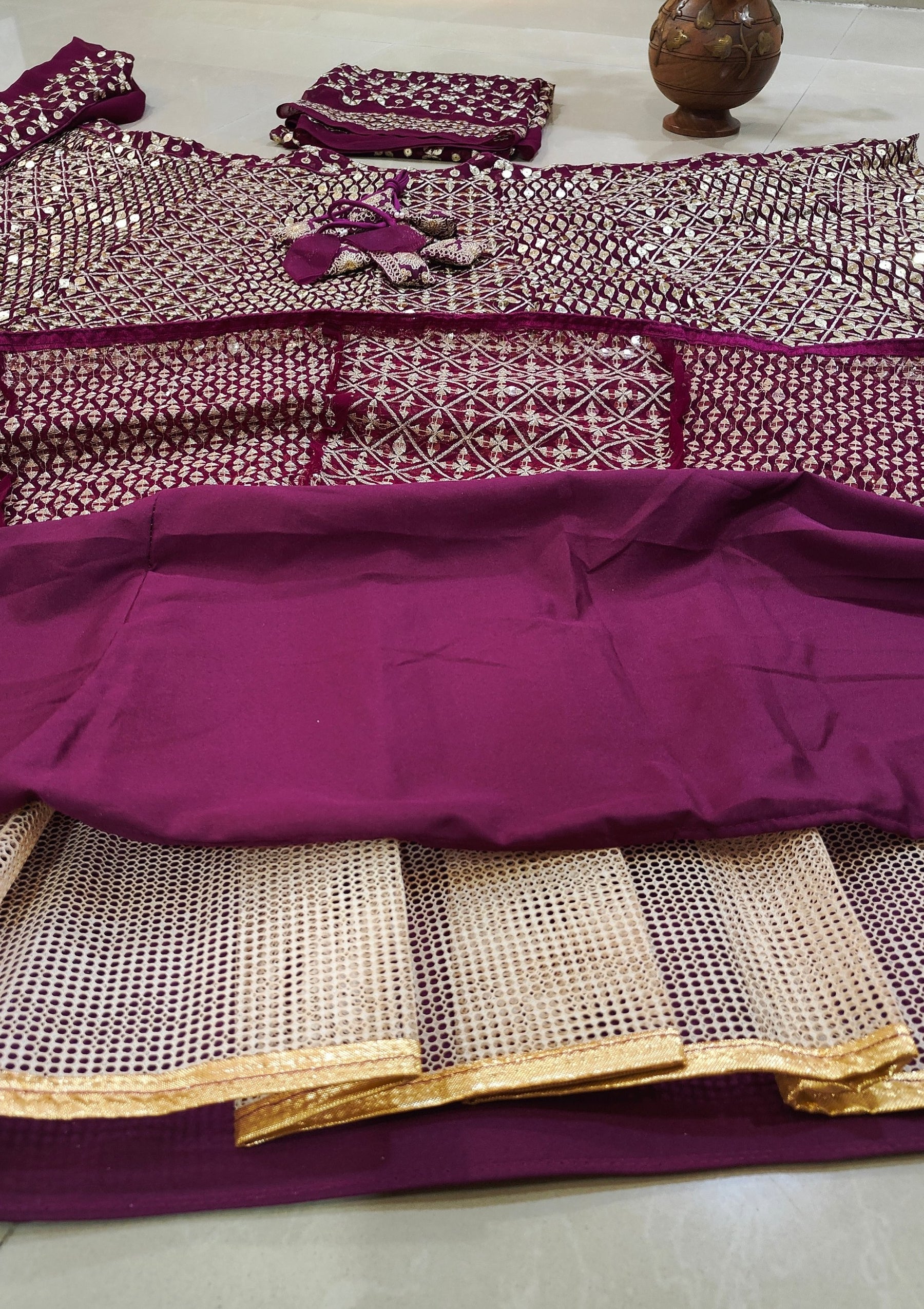 Wine Color Heavy Sequence Work Georgette Lehenga Choli