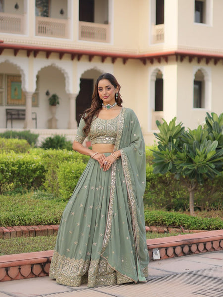 Pista Green Sequence Work Georgette Designer Lehenga Choli for Wedding & Party