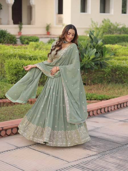 Pista Green Sequence Work Georgette Designer Lehenga Choli for Wedding & Party