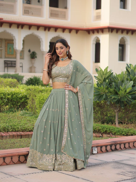 Pista Green Sequence Work Georgette Designer Lehenga Choli for Wedding & Party