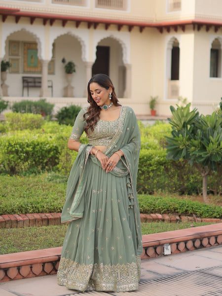 Pista Green Sequence Work Georgette Designer Lehenga Choli for Wedding & Party