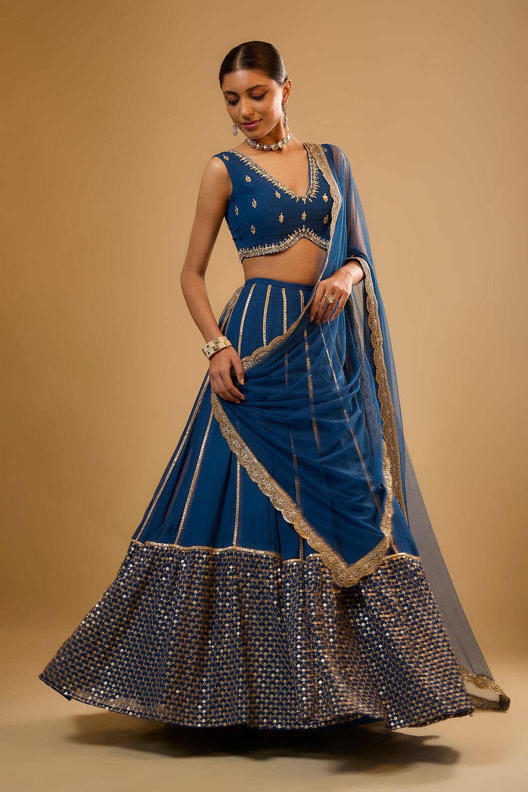 Royal Blue Color Party Wear Georgette  Sequins with Zari Embroidery Work Lehenga Choli
