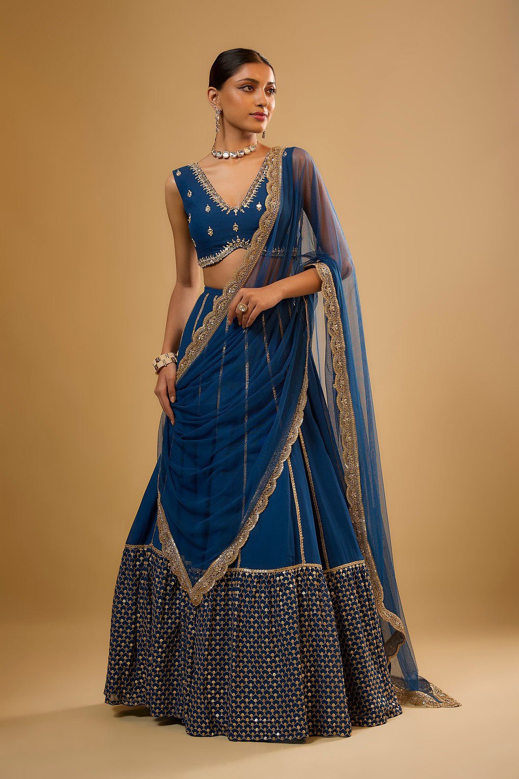 Royal Blue Color Party Wear Georgette  Sequins with Zari Embroidery Work Lehenga Choli