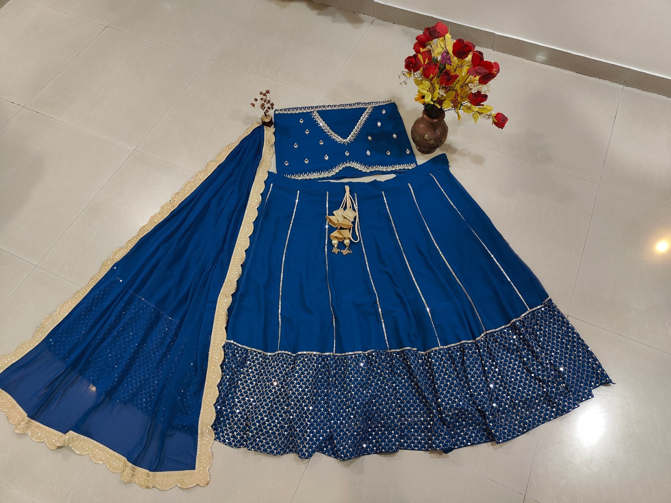 Royal Blue Color Party Wear Georgette  Sequins with Zari Embroidery Work Lehenga Choli