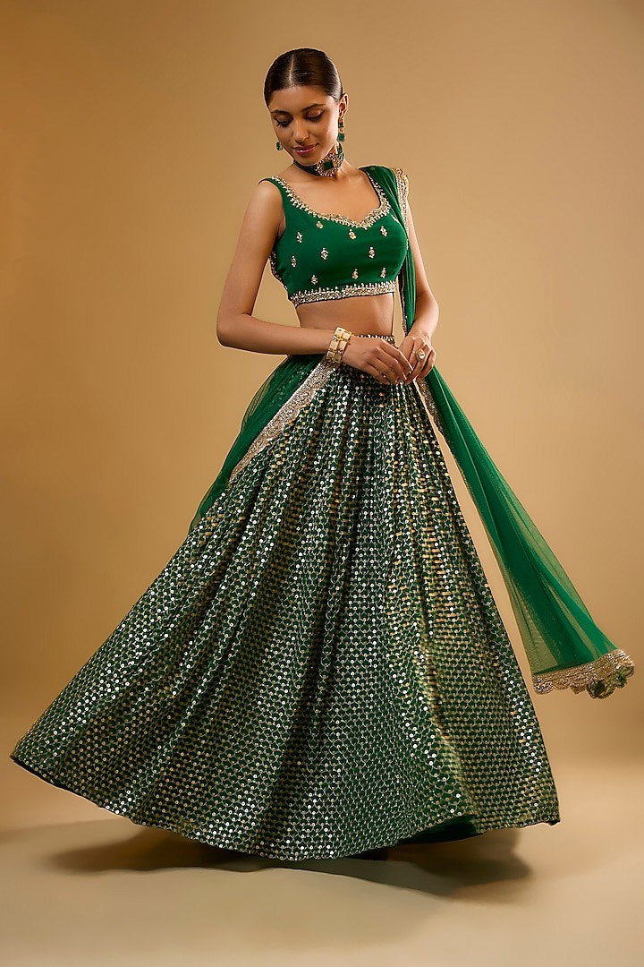 Green Color  Sequins with Zari Embroidery Work Designer Lehenga Choli