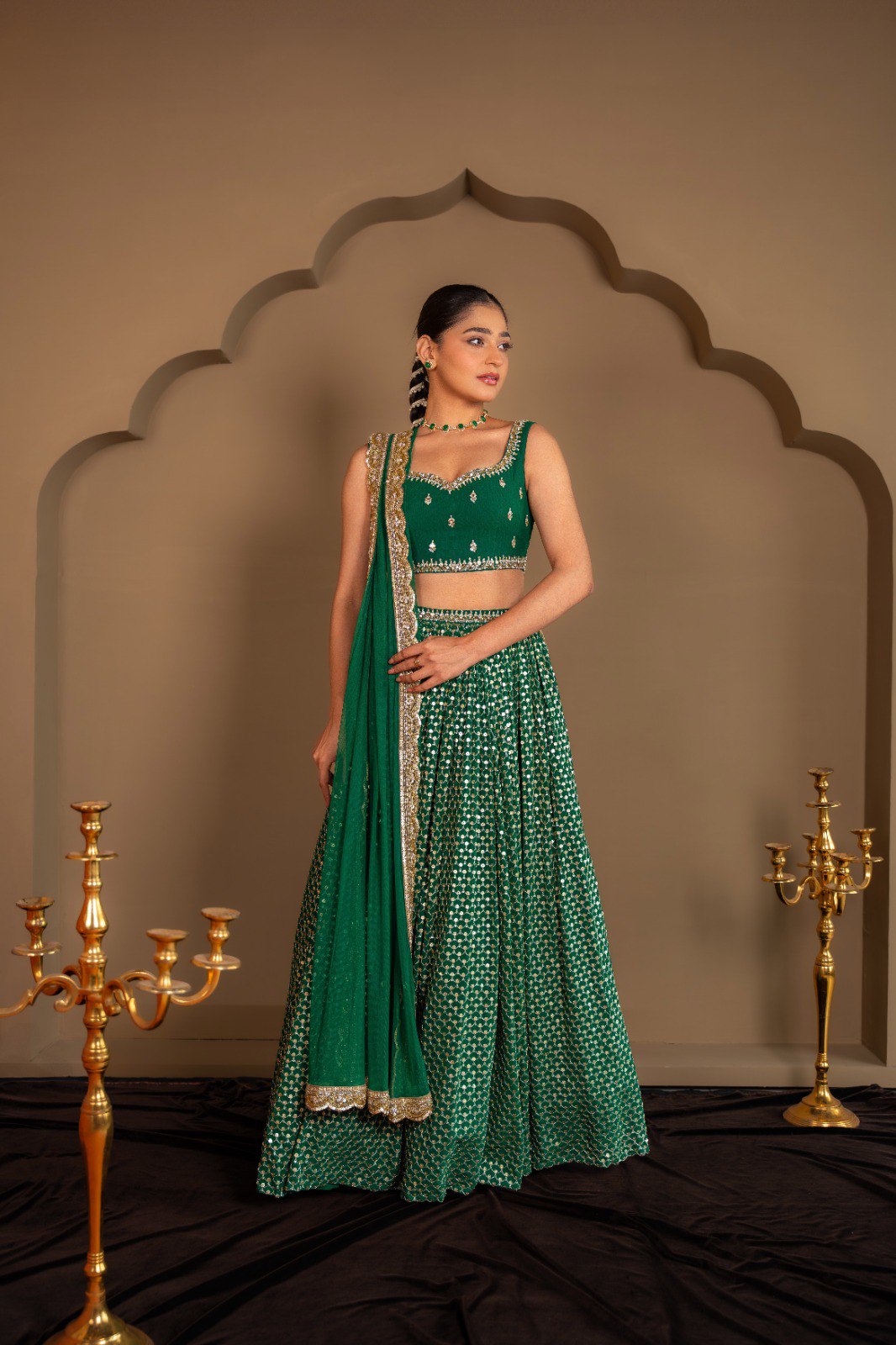 Green Color  Sequins with Zari Embroidery Work Designer Lehenga Choli