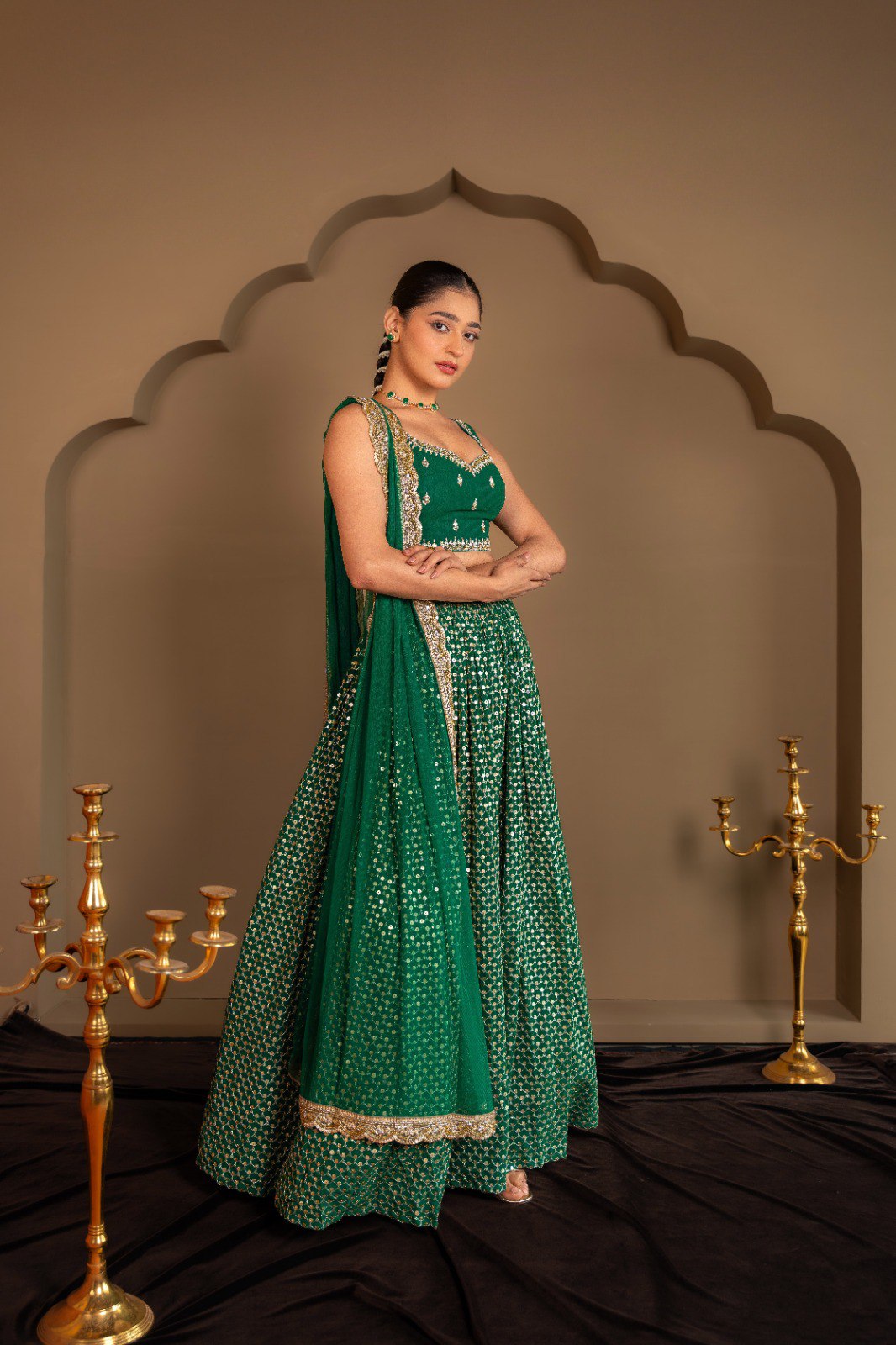 Green Color  Sequins with Zari Embroidery Work Designer Lehenga Choli