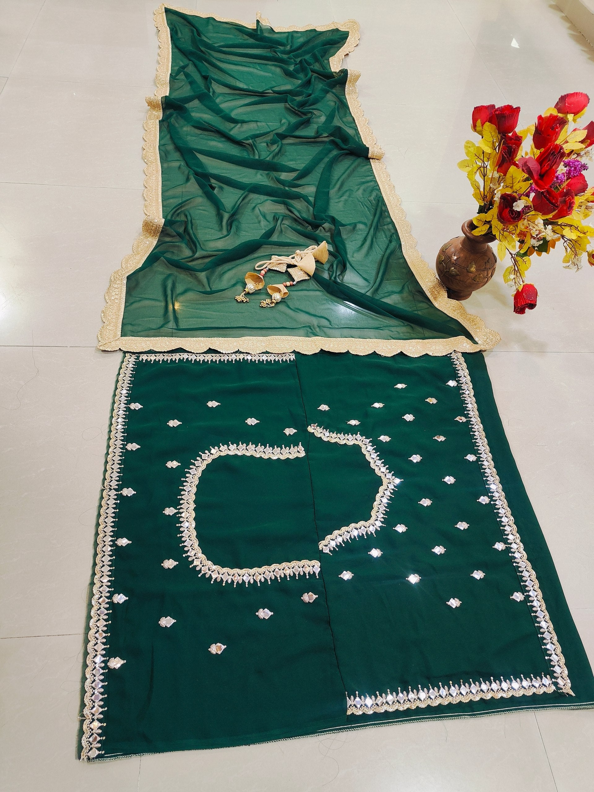 Green Color  Sequins with Zari Embroidery Work Designer Lehenga Choli