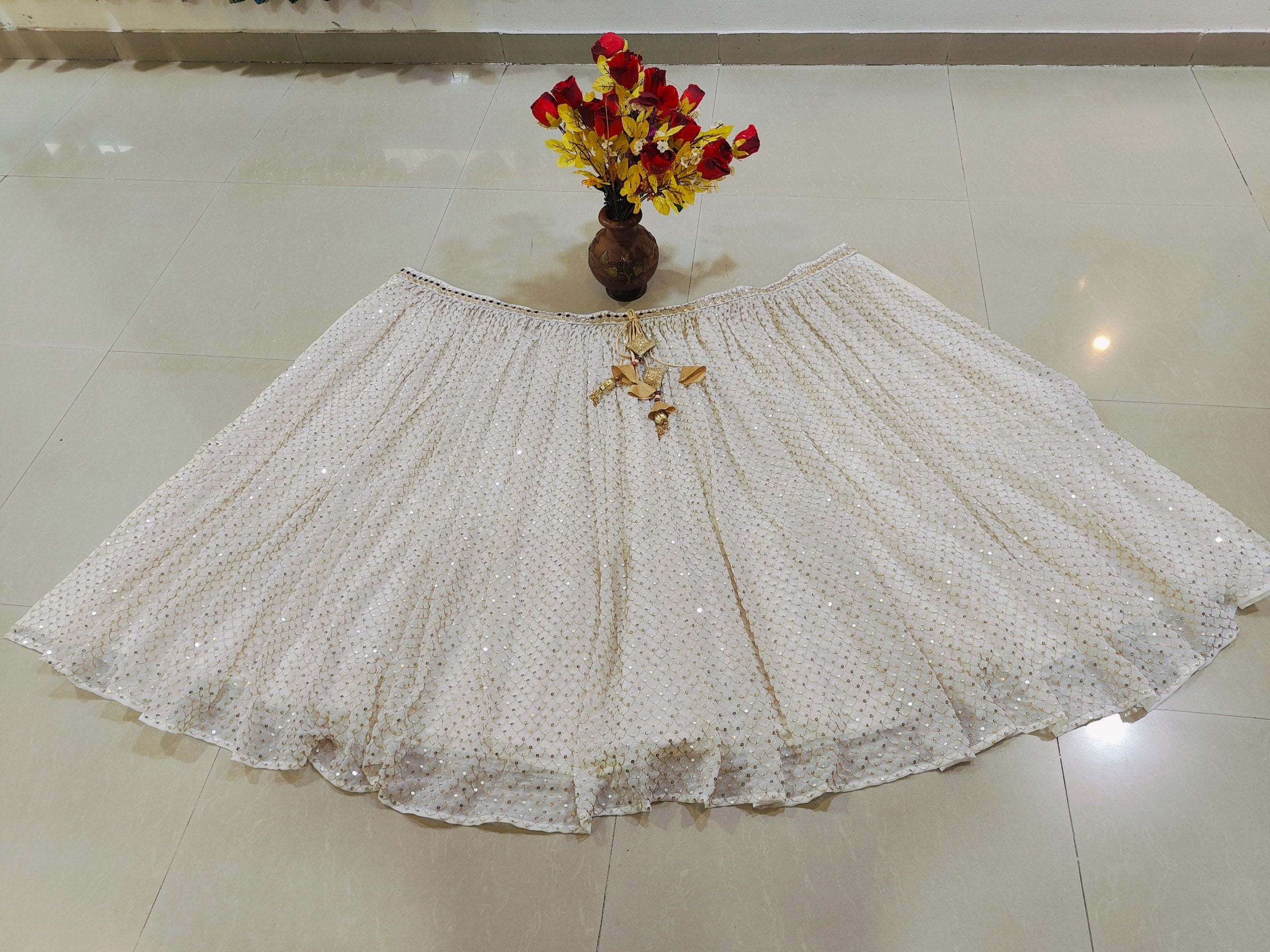 Off White  Color Sequins with Zari Embroidery Work Designer Lehenga Choli