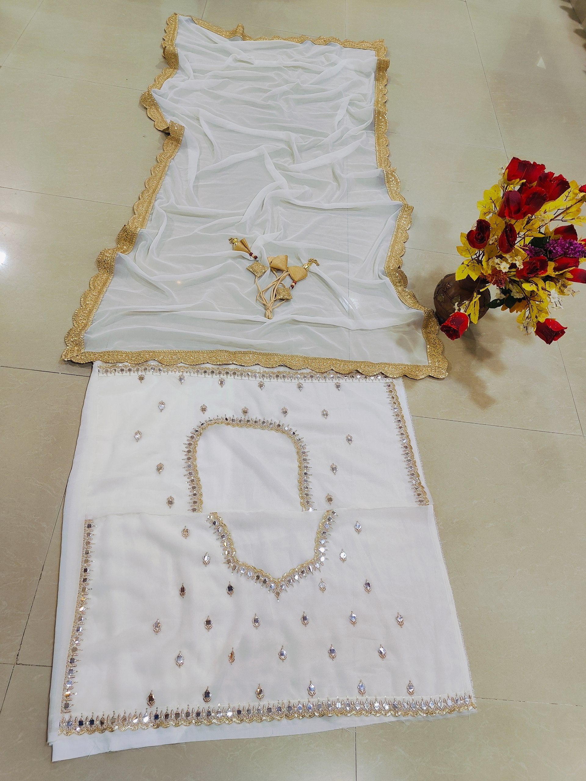 Off White  Color Sequins with Zari Embroidery Work Designer Lehenga Choli