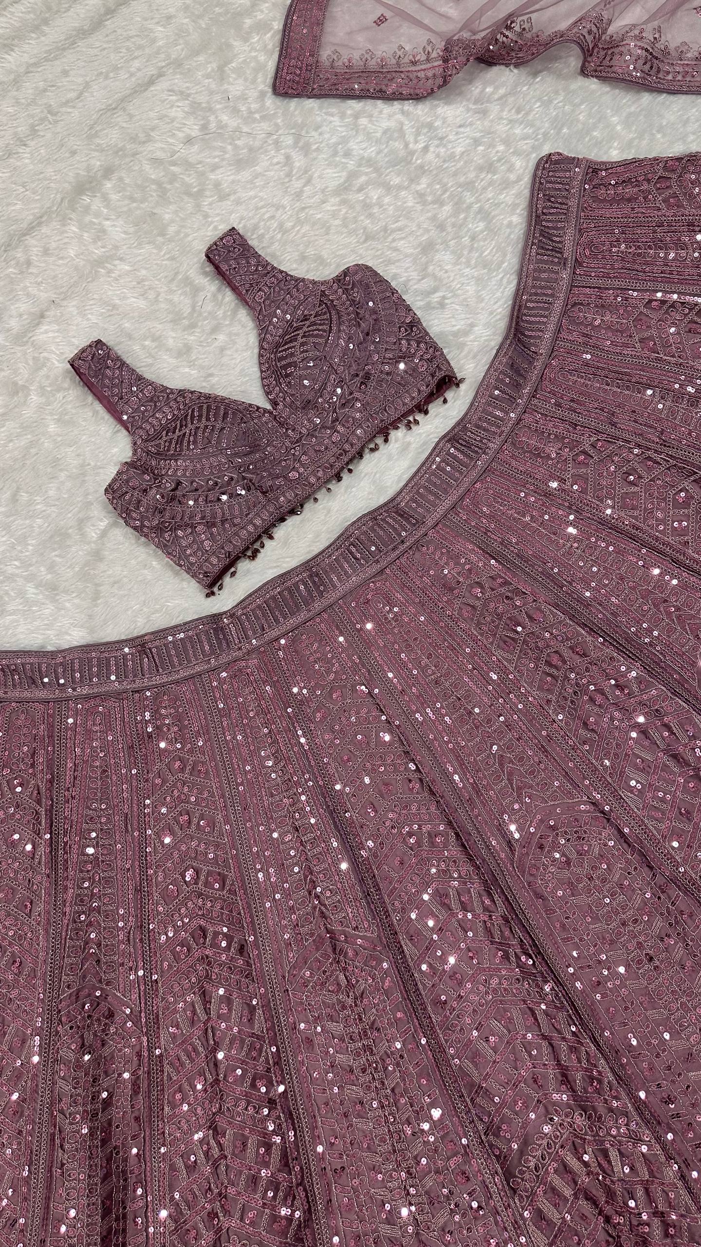 Luxury Rose Gold Embellished Bridal Lehenga Set for Women