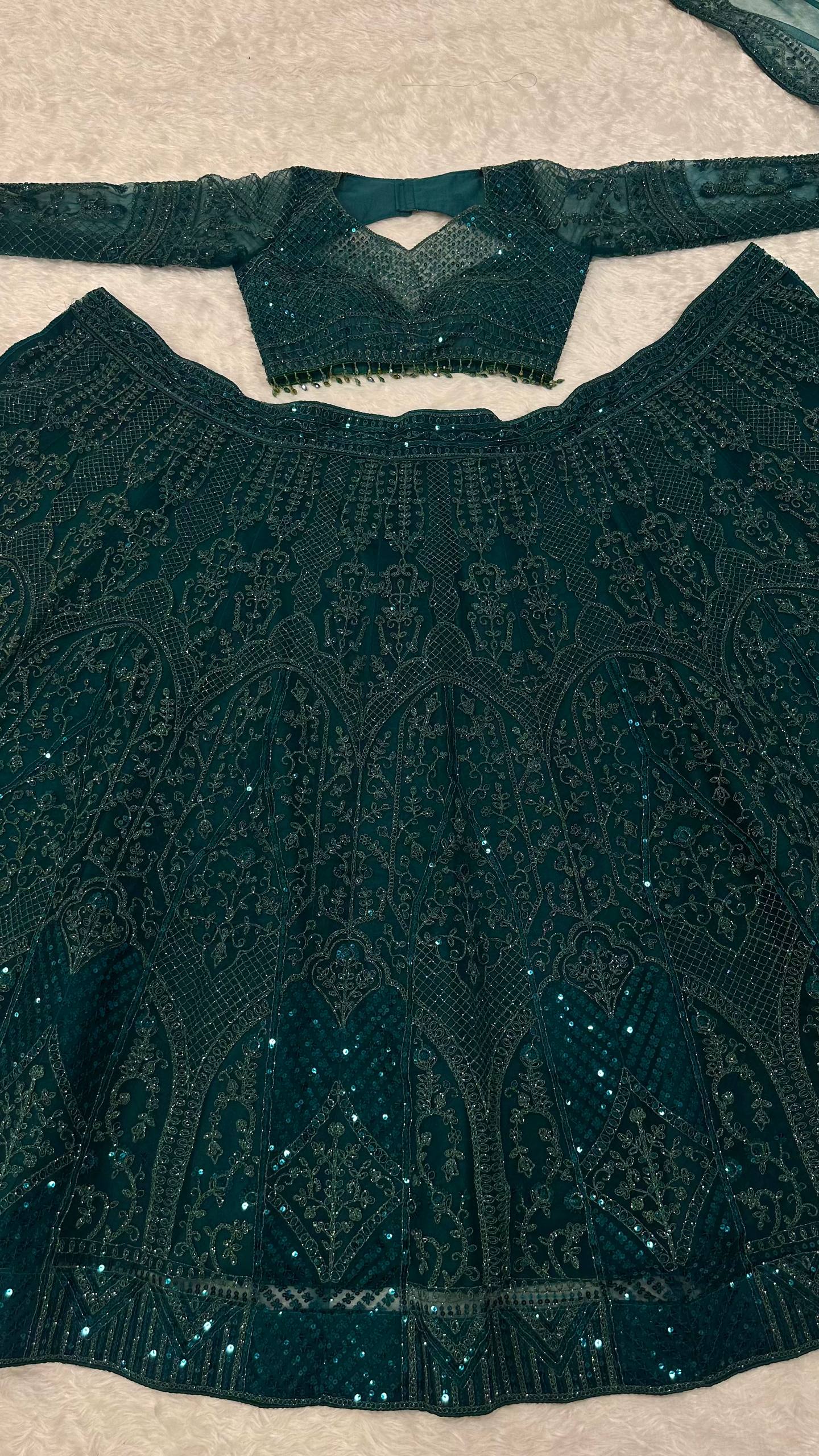 Green Wedding Designer Heavy Net Sequin Lehenga Choli
