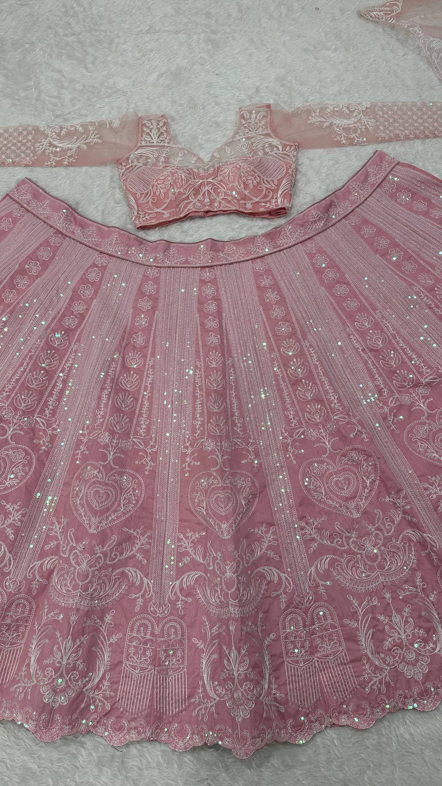 Pink Sequin Work Wedding Wear Designer Lehenga Choli